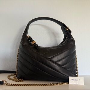 Black Quilted Leather Shoulder Bag with Gold Chain